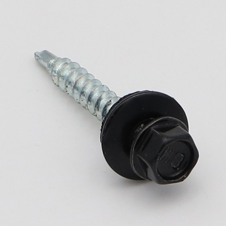 1 x Self Drilling Hexagonal Head 4.8X35 Neoprene Bonded Sealing Washer Epdm Zinc Plated Ral9004/Signal Black