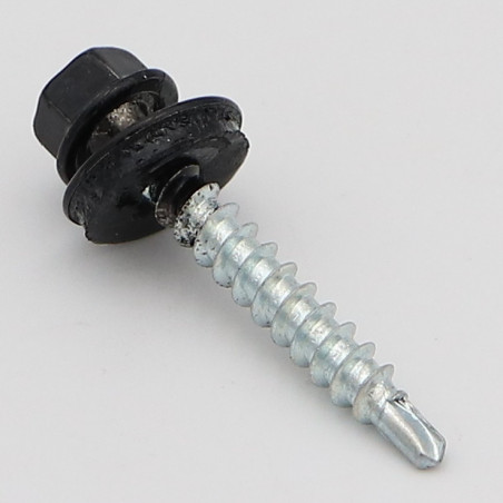 1 x Self Drilling Hexagonal Head 4.8X35 Neoprene Bonded Sealing Washer Epdm Zinc Plated Ral9004/Signal Black