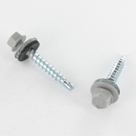 1 x Self Drilling Hexagonal Head 4.8X35 Neoprene Bonded Sealing Washer Epdm Zinc Plated Ral7004/Signal Grey