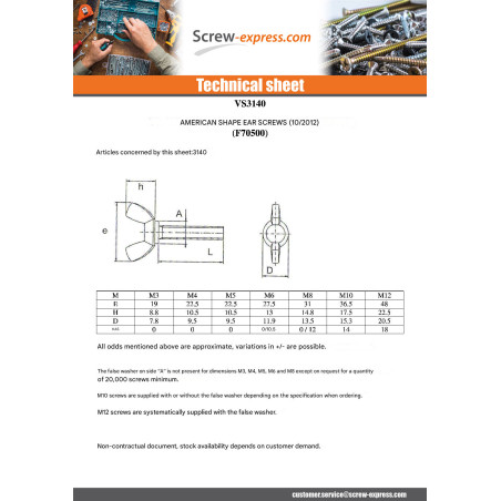 1 x Screw Wing M8X16 Form American Zinc Plated