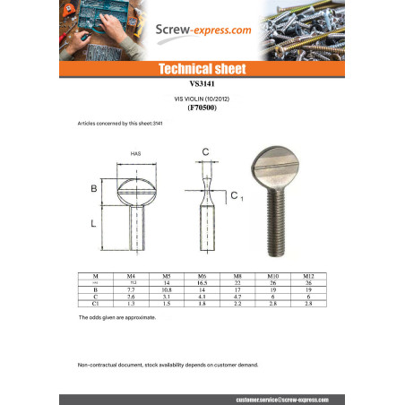 1 x Screw VIOLIN M8X40 Zinc Plated