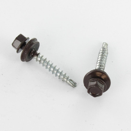 1 x Self Drilling Hexagonal Head 4.8X28 Neoprene Bonded Sealing Washer Epdm Zinc Plated Ral8017/Chocolate Brown