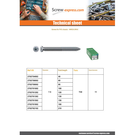 1 x Spax Screw Linch Pin FRAME Plastic 7.5X130 T30 WIROX