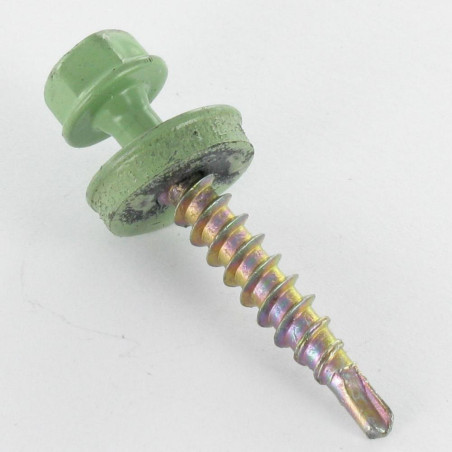 1 x Self Drilling Hexagonal Head 4.8X35 Neoprene Bonded Sealing Washer Epdm Zinc Plated Ral6021/Pale Green