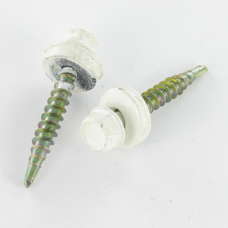 1 x Self Drilling Hexagonal Head 4.8X19 Neoprene Bonded Sealing Washer Epdm Zinc Plated Ral9010/Pure White