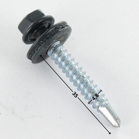 1 x Self Drilling Hexagonal Head 4.8X35 Neoprene Bonded Sealing Washer Epdm Zinc Plated Ral7016/Anthracite Grey