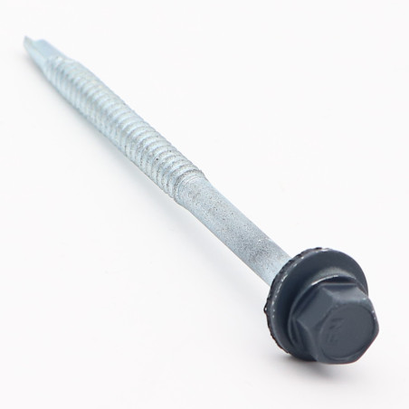 1 x Self Drilling Hexagonal Head 6.3X100 Neoprene Bonded Sealing Washer Epdm Zinc Plated Ral5008/grey bleu