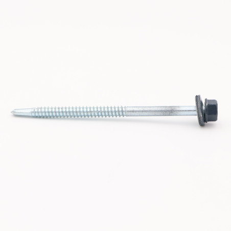 1 x Self Drilling Hexagonal Head 6.3X100 Neoprene Bonded Sealing Washer Epdm Zinc Plated Ral5008/grey bleu