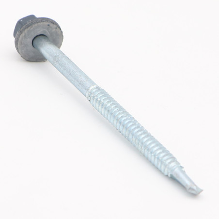 1 x Self Drilling Hexagonal Head 6.3X100 Neoprene Bonded Sealing Washer Epdm Zinc Plated Ral5008/grey bleu