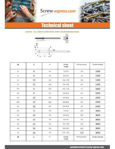 1 x Rivet Steel/ steel ZING 6.4X35 Thickness Of...