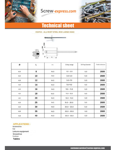 1 x Blind rivets Aluminium Stahlgewinde 4.8X30...