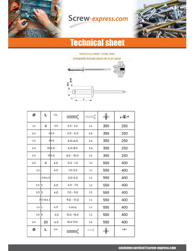 1 x Blind rivets Aluminium Stahlgewinde 4.8X16...