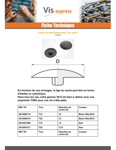 1 x Cover Cap Countersunk Head Torx T25 Head...