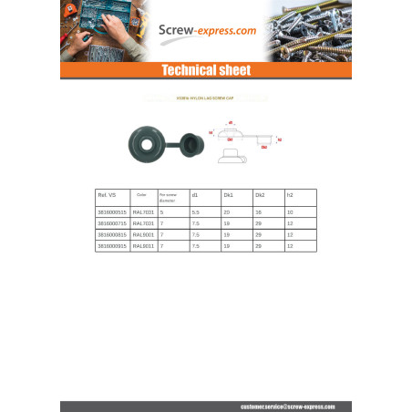 1 x Cover Cap Coach Screw Of 7 Ral9001/Cream