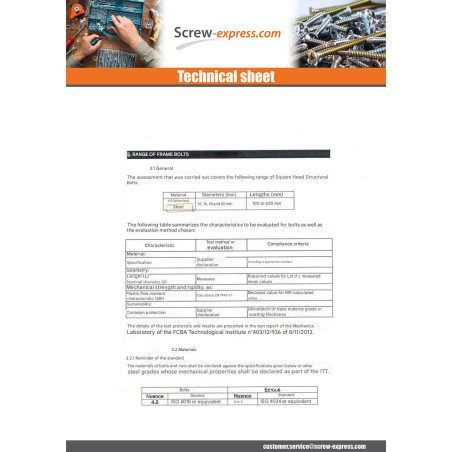 1 x Bolt With Nut Carpenter M20X250 Square Head 35X35X14 Zinc Plated