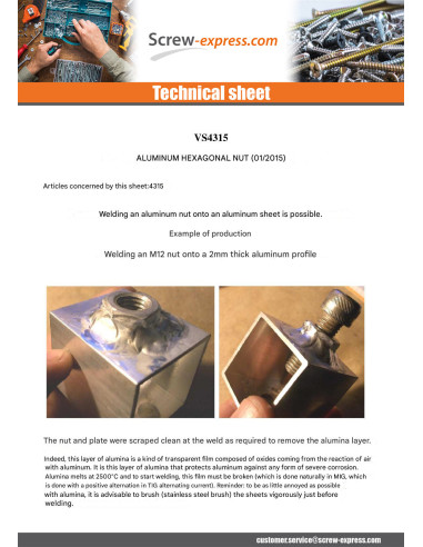 1 x Nut Hexagonal M7 Pitch 100 Aluminium