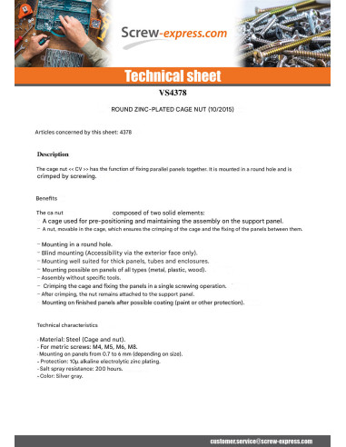 1 x Nut Caged Round M6 Thickness Material 0.7...