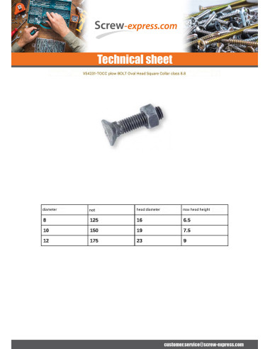 1 x Bolt With Nut TOCC oval square collar...