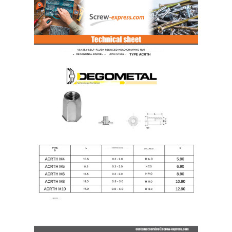1 x Rivet nut Hexagonal Head Reduced M5X14.5 Zinc Plated ACRTH