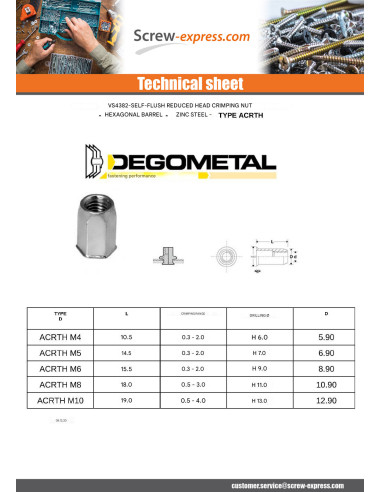 1 x Nut Rivet Hexagonal Head Reduced M8X18 Zinc...