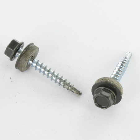 1 x Self Drilling Hexagonal Head 4.8X35 Neoprene Bonded Sealing Washer Epdm Zinc Plated Ral7022/Umber Grey