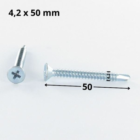 1 x Self Drilling Countersunk Head Phillips 4.2X50 Sheet Metal Thread Zinc Plated