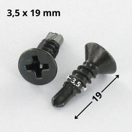 1 x Self Drilling Countersunk Head Phillips 3.5X19 Sheet Metal Thread Black Zinc Plated