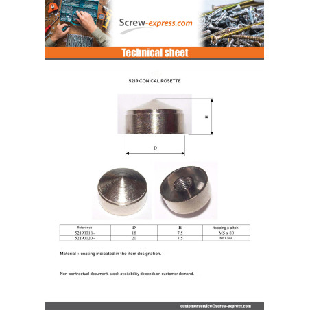 1 x Cover Cap Conical Brass 20 Inner Thread M6 (Blind Hole)