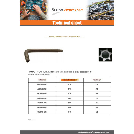 1 x Key Linch Pin Screw Security T10 Steel