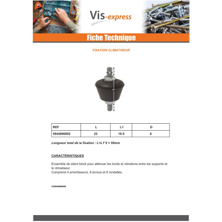 10 x Kit of 4 solent blocks fixation AIR CONDITIONER M8X60 Zinc Plated