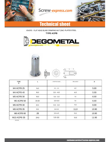 1 x Rivet nut Flat Head One-Eyed M5X18 ACPB 30...