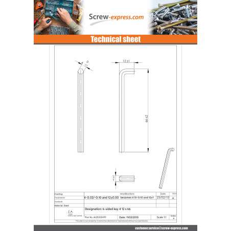 1 x Allen Key Of 4 Length 66