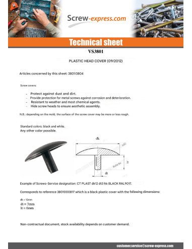 1 x Cap Plastique Head Diameter: 13.5 DT 2.4...