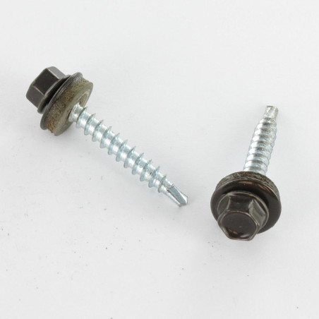 1 x Self Drilling Hexagonal Head 4.8X35 Neoprene Bonded Sealing Washer Epdm Zinc Plated Ral8019/Grey Brown