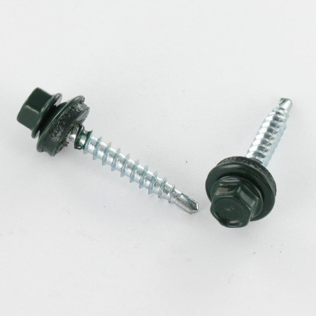 1 x Self Drilling Hexagonal Head 4.8X35 Neoprene Bonded Sealing Washer Epdm Zinc Plated Ral6009/Fir Green