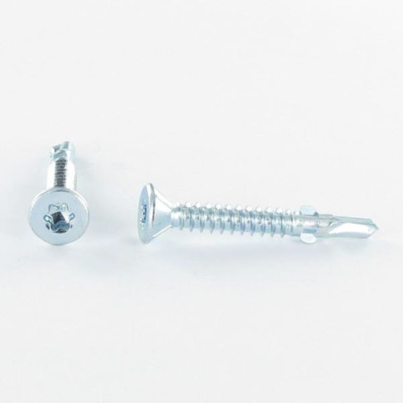 1 x Self Drilling Countersunk Head T20 4.2X32 Notched And Wings Zinc Plated