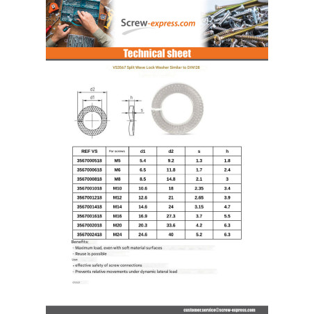 1 x Washer SECURITY WAVY Slotted Stainless Steel A1 M14