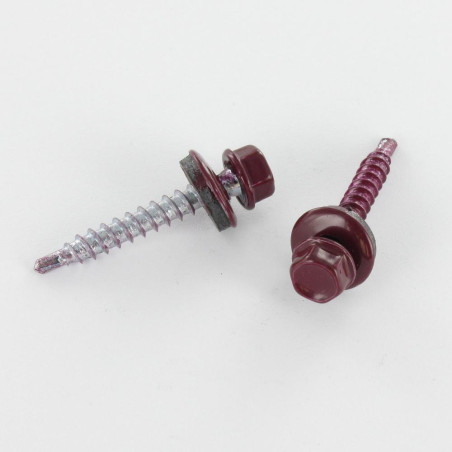 1 x Self Drilling Hexagonal Head 4.8X35 Neoprene Bonded Sealing Washer Epdm Zinc Plated Ral3005/Wine Red