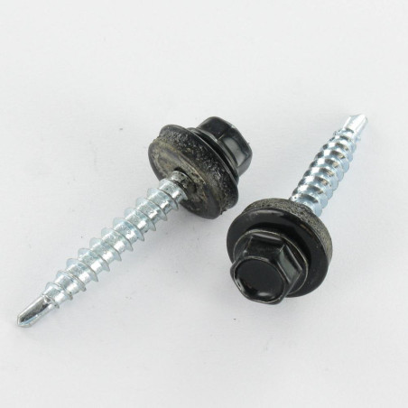 1 x Self Drilling Hexagonal Head 4.8X35 Neoprene Bonded Sealing Washer Epdm Zinc Plated Ral9005/Jet Black