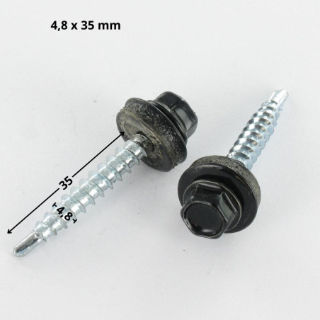 1 x Self Drilling Hexagonal Head 4.8X35 Neoprene Bonded Sealing Washer Epdm Zinc Plated Ral9005/Jet Black