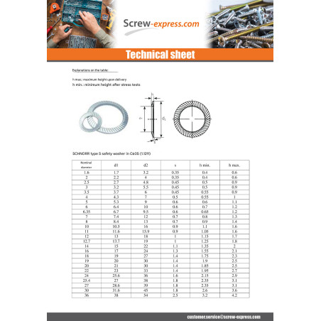 1 x Washer SCHNORR M4 Steel Type S 412700