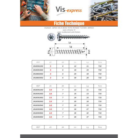 1 x Spax Wood Screw Round Head T-STAR+ T15 Wirox 3.5X30
