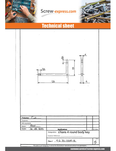 1 x Allen Key Of 4 ROUND BODY Zinc Plated