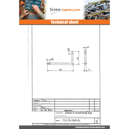 1 x Allen Key Of 4 ROUND BODY Zinc Plated