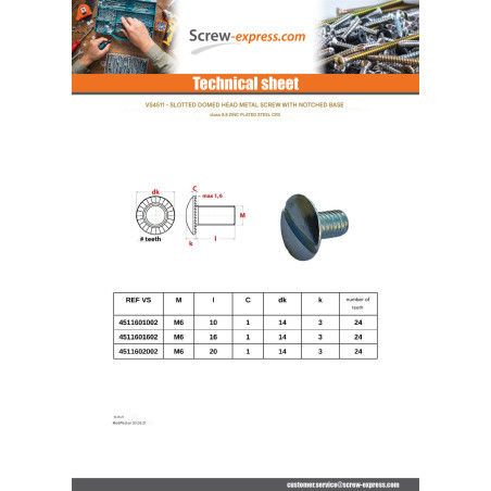 1 x Machine Screw Pan Head Slotted Flange With Serration Class 8.8 M6X10 Zinc Plated