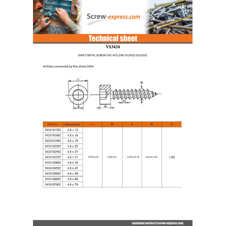1 x Thread Rolling Screw Socket Head Hexagon Socket 5 5.5X13 Zinc Plated