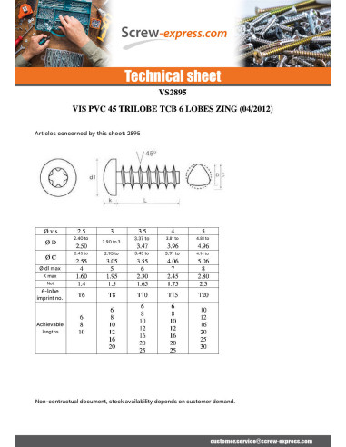 1 x Screw For Plastic TRILOBE Cylindrical...