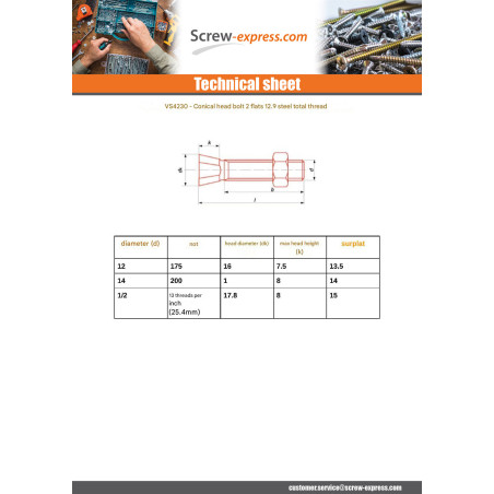 1 x Bolt With Nut TC2M M12X45 Pitch 175 Class 12.9 Steel