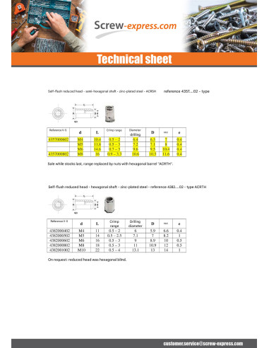 1 x NUT RIVET COUNTERSUNK HEAD M4 ALFC 35...