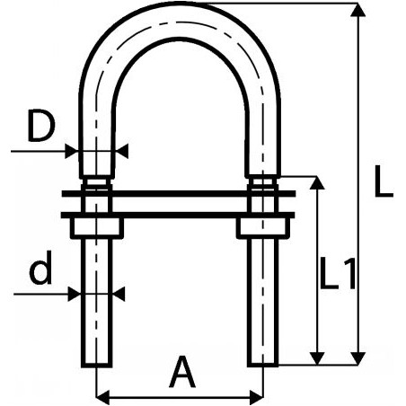 1 x U-Bolt In U With Double PLATES Stainless Steel A4 8X80